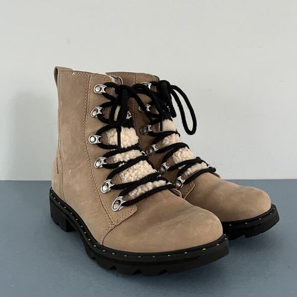 Sorel Shoes - Sorel Lennox Shearling Cozy Canoe Tan Suede Lace Up Lug Sole Boots